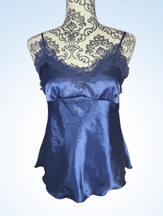Source Unknown Tops - UNKNOWN Navy Satin Lace Cami Top - Large